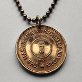 1949 Jordan 5 Fils coin pendant necklace jewelry Royal Hashemite Crown Amman Petra Zarqa Irbid Russeifa Al Quwaysimah Transjordan Al-Khazneh Wadi Rum Jerash Qusayr 'Amra Madaba Hashim Tilā' al-'Alī n001654