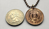 1949 Jordan 5 Fils coin pendant necklace jewelry Royal Hashemite Crown Amman Petra Zarqa Irbid Russeifa Al Quwaysimah Transjordan Al-Khazneh Wadi Rum Jerash Qusayr 'Amra Madaba Hashim Tilā' al-'Alī n001654