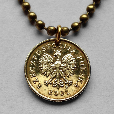 1993 Poland Polska 1 Grosz coin pendant necklace jewelry Polish white eagle Warsaw Kraków Poznań Pole Polak Slavic West Slavs Oświęcim n001371