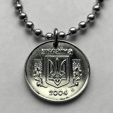2012 Ukraine Ukrayina 1 Kopiyka coin pendant Tryzub gold trident Kiev blue shield Vladimir the Great falcon jewelry necklace n002036
