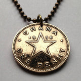 1958 Ghana Penny coin pendant Black Star of Africa Asante Ashanti Accra Tamale Kumasi Takoradi Atsiaman Tema Teshi Old Town Cape Coast Sekondi-Takoradi Obuase Medina Estates Wa Ho Koforidua Fante Akuapem Dagomba Osu Castle Ewe Ga Gold Coast Volta n000912