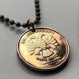 2010 Russia Russkiye 10 Rubles coin pendant necklace jewelry Russian double headed eagle Moscow Saint Petersburg Sochi Kazan bird coat of arms n001933