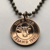 1981 Iceland 10 Aurar coin pendant flying squid Griðungur the bull Landvættir Gammur Dreki Bergrisi Vík Skógar Grindavík sea life n001024