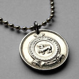 1963 Ceylon Sri Lanka 25 Cent coin pendant necklace golden lion kastane sword Blue Lotus Sinha flag Sinhalese Colombo Kaduwela Maharagama Kesbewa Dehiwala Lavinia Moratuwa Negombo Kotte Kalmunai Kandy Galle Buddhism Sigiriya Lion Rock fortress n002066