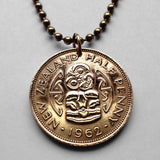 1951 New Zealand 1/2 Penny coin jewelry Maori Hei-tiki Taonga treasure charm pendant Wellington Polynesian Queenstown Hahei North Island waka Kiwi haka Te Waipounamu Christchurch UK n000008
