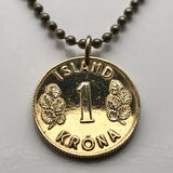 1974 Iceland Króna coin pendant Landvættir protector spirits Island Griðungur bull Gammur eagle Dreki dragon Bergrisi sagas n002056