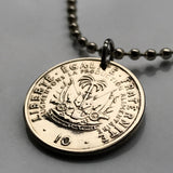 1975 Haiti 10 Centimes coin pendant Haitian flags cannons palm trees Port-au-Prince Cap-Haïtien Carrefour Delmas Pétion-Ville  Port-de-Paix Croix des Bouquets Jacmel Léogâne Les Cayes Citadelle Laferrière Sans-Souci Palace Minot Artibonite n001105