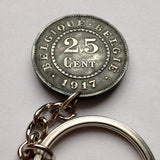 1916 Belgium 25 Centimes coin pendant Belgian lion Brussels Antwerp Mons Flanders Flemish Hasselt Kortrijk Ostend Dinant Ardennes WWI n000439