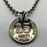 1972 Trinidad & Tobago 25 Cent coin pendant Trinidadian Trini Scarlet Ibis birds West Indies Caribbean Port of Spain necklace n000284