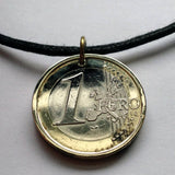 2002 Italy 1 Euro coin pendant Vitruvian Man Leonardo da Vinci Vitruvius Canon of Proportions human body Rome Florence Venice Milan Torino Napoli Palermo Matera Amalfi Coast Pisa Siena Parma n000559