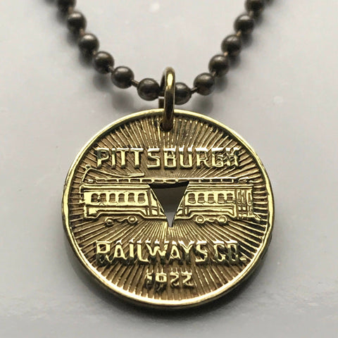 vintage! 1922 Pittsburgh Pennsylvania Railway Co. Transit Token coin pendant streetcar Transportation Good For One Fare USA necklace n002137