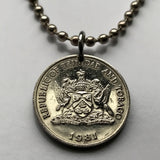 1983 Trinidad and Tobago 25 Cents coin pendant Trinidadian Trini hummingbird Trinity Hills Caribbean Chaconia flower necklace n000514