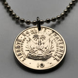 1975 Haiti 10 Centimes coin pendant Haitian flags cannons palm trees Port-au-Prince Cap-Haïtien Carrefour Delmas Pétion-Ville  Port-de-Paix Croix des Bouquets Jacmel Léogâne Les Cayes Citadelle Laferrière Sans-Souci Palace Minot Artibonite n001105