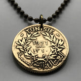 1941 Tunisia Franc coin pendant Tunisian Tunis Sfax El Djem French North African Arabic Islamic Muslim Mediterranean Sea necklace n000661