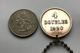 1920 UK Guernsey 4 Doubles coin pendant 3 lions shield leopards St. Peter Port Castle Cornet Fort Grey coat of arms British necklace n002283