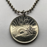 1997 Zimbabwe 50 Cent coin pendant soapstone bird Harare Ndebele Matabeleland Rhodesia Africa Bantu Kalanga Lake Mutirikwe n000440