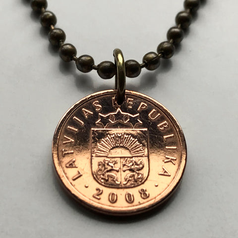 1992 or 1997 Latvia 1 Santimi coin pendant jewelry red lion silver griffin Riga Daugavpils Liepāja Jelgava Jūrmala Ventspils Livonian Letts Semigalia Rēzekne Ogre Selonia Rēzekne Valmiera Vidzeme n002310