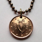 2012 Ireland Éire 1 Euro Cent coin pendant Irish Harp Dublin Celtic Cláirseach Gaelic good luck charm Saint Patricks Day n001953