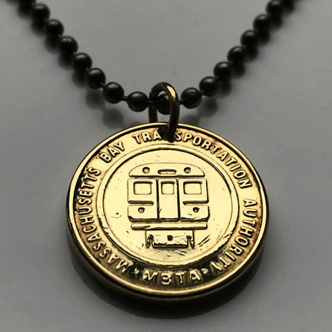 Boston MBTA Massachusetts Bay Transportation Authority token coin pendant necklace subway train bus transit transportation commuter rail initial T CharlieCard CharlieTicket Worcester Providence Lowell Cambridge Quincy Manchester Concord Harvard n001072