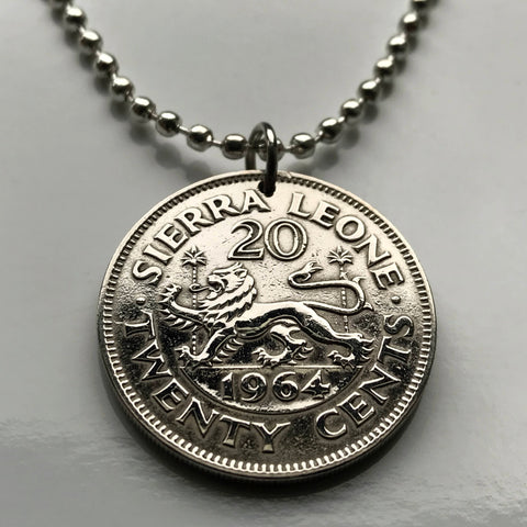 1964 Sierra Leona 20 Cent moneda colgante León africano Freetown Bo Lunsar Port Loko Limba Kailahun Mattru Pujehun Milton Margai Moyamba n002403