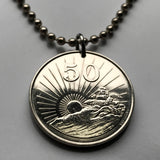 1997 Zimbabwe 50 Cent coin pendant soapstone bird Harare Ndebele Matabeleland Rhodesia Africa Bantu Kalanga Lake Mutirikwe n000440