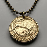 1990 New Zealand 1 Dollar coin pendant necklace jewelry Kiwi bird Wellington Maori Pacific island Oceania British Hawaiki North South Island haka n001336