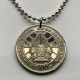 1978 Indonesia 100 Rupiah coin pendant Minangkabau house tree of life Jakarta Forestry prosperity Buddhist Sumatra Papua Sundanese n002067