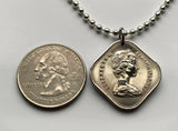 1975 Bahamas 15 Cents coin pendant necklace jewelry Hibiscus flower Nassau flowering plant Andros Exuma & Cays Junkanoo Rose Island Beach Rum Cay n000063