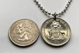 2005 Bahamas 25 Cent coin pendant Bahamian Sloop sailboat Nassau Andros Exuma & Cays Junkanoo Rose Island Rum Cay Paradise Island Pineapple Fest Gregory Town Blue Lagoon Lucayan New Providence Eleuthera Grand Bahama Gold Rock Coco Plum Beach n000204