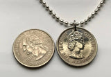 1957 British East Caribbean States 25 Cents coin pendant necklace jewelry Golden Hind Antigua Barbuda Dominica Grenada Saint Lucia Saint Vincent Grenadines Saint Kitts Nevis Anguilla Montserrat Martinique Trinidad Barbados n000595