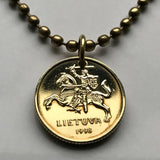 1997 Lithuania Lietuva 10 Centu coin pendant Vytis horse armored knight Vilnius medieval Lithuanian horseback armor sword Vityaz n002028