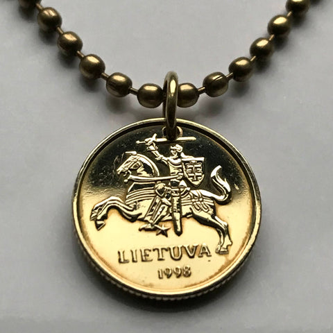 1997 Lithuania Lietuva 10 Centu coin pendant Vytis horse armored knight Vilnius medieval Lithuanian horseback armor sword Vityaz n002028