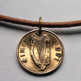 1978 Ireland Éire 1/2 Pingin coin pendant necklace jewelry Book of Kells Irish bird harp Dublin Cork Limerick Galway Waterford Cláirseach Gaelic Hibernia Gospel Book Celtic manuscript Icovellavna n000062