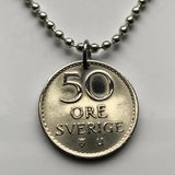 1970 Schweden 50 Ore Münzanhänger Schwedische Krone Initiale GA Stockholm Sverige Västerås Helsingborg Norrköping Smolandia Nordic Norse n000553