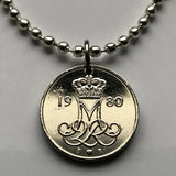 Denmark Danmark 10 Ore coin pendant necklace jewelry initial M Danish crown Danes Copenhagen Aarhus Odense Aalborg Zealand Funen Faroese Amalienborg Langelinie pier Scandinavia Nordic Norse Danskere Viking n000158