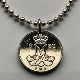 Denmark Danmark 10 Ore coin pendant necklace jewelry initial M Danish crown Danes Copenhagen Aarhus Odense Aalborg Zealand Funen Faroese Amalienborg Langelinie pier Scandinavia Nordic Norse Danskere Viking n000158