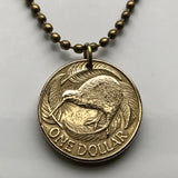 1990 New Zealand 1 Dollar coin pendant necklace jewelry Kiwi bird Wellington Maori Pacific island Oceania British Hawaiki North South Island haka n001336