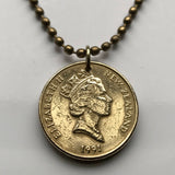 1990 New Zealand 1 Dollar coin pendant necklace jewelry Kiwi bird Wellington Maori Pacific island Oceania British Hawaiki North South Island haka n001336