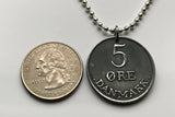 1962 Denmark Danish 5 Ore coin pendant initial R Copenhagen Dane Nordic Randers Kolding Zealand Funen Faroese Vendsyssel Thy Danmark n000423