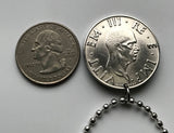 1940 Italy 2 Lire coin pendant World War 2 era Italian eagle savoy shield Mussolini Rome Milan Venice Florence Turin Napoli Bologna Verona Genoa Pisa Modena Siena Modica Perugia Assisi Palermo Sicily Capri Sardinia Parma San Gimignano Matera n001963