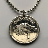 2010 Seychelles 1 Rupee coin pendant conch shell white sailfish marlins Seychellois shield coral beaches Victoria African necklace n002047