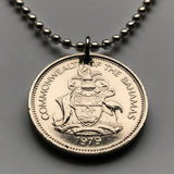 2005 Bahamas 25 Cent coin pendant Bahamian Sloop sailboat Nassau Andros Exuma & Cays Junkanoo Rose Island Rum Cay Paradise Island Pineapple Fest Gregory Town Blue Lagoon Lucayan New Providence Eleuthera Grand Bahama Gold Rock Coco Plum Beach n000204