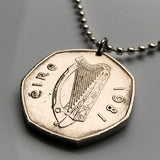 Ireland Éire 50 Pingin coin pendant necklace Woodcock bird Irish harp Cláirseach Dublin Cork Limerick Galway Waterford Drogheda Swords Dundalk Munster Guinness Ulster Connacht Leinster n002472