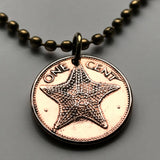 1985 Bahamas 1 Cent coin pendant  Bahamian starfish sea star Nassau Andros Exuma Junkanoo Rose Island Lighthouse Beach Rum Cay sand sea Paradise Island caribbean Junkanoo music Cabbage Beach Bay Street New Providence Eleuthera Gold Rock Beach n001410