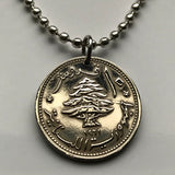 1961 Lebanon Liban 10 Piastres coin pendant necklace jewelry Lebanese cedar tree Beirut Tripoli Zahlé Sidon Aley Tyre Cedars of God Jounieh Batroun Anjar Bsharri Mediterranean Levantine Arabic n000748