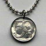 1993 Czechia 50 Haleru coin pendant jewelry Czech lion Prague Brno Bohemia Moravia Silesia Ostrava Plzeň Liberec Charles Bridge Olomouc Ústí nad Labem Kutná Hora Český Krumlov České Budějovice n002565