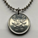 1974 Japan Nippon 1 Yen coin pendant necklace jewelry young tree blossom flower Japanese kanji floral Tokyo Osaka Nagasaki Kyoto planting n002430a