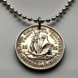 1957 British East Caribbean States 25 Cents coin pendant necklace jewelry Golden Hind Antigua Barbuda Dominica Grenada Saint Lucia Saint Vincent Grenadines Saint Kitts Nevis Anguilla Montserrat Martinique Trinidad Barbados n000595