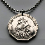 2000 UK East Caribbean States 1 Dollar coin pendant Golden Hind galleon ship Leeward Islands British Virgin Islands Windward Islands n000103