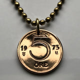 1973 Sweden Sverige 5 Ore coin pendant necklace Tre Kroner Swedish 3 crowns Stockholm Malmo Orebro Uppsala Linkoping Svear Svealand Swedes Gotaland Norrland Goteborg Scandinavia Nordic Vasteras Helsingborg Norrkoping Scania Vikings Norsemen Sami n000418